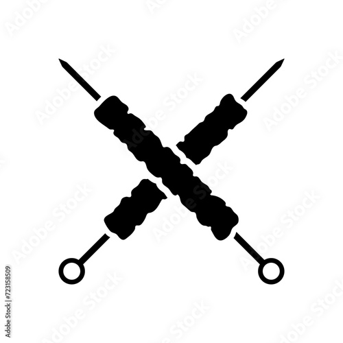 Crossed kebabs on skewers icon. Shashlik. Black silhouette. Front side view. Vector simple flat graphic illustration. Isolated object on a white background. Isolate.