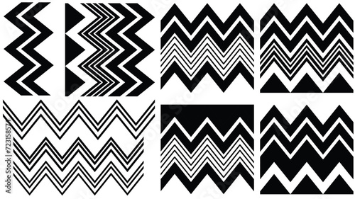 Black and white zigzag patterns, Black zigzag lines design elements vector image, Monochrome zigzag seamless pattern flat vector image photo