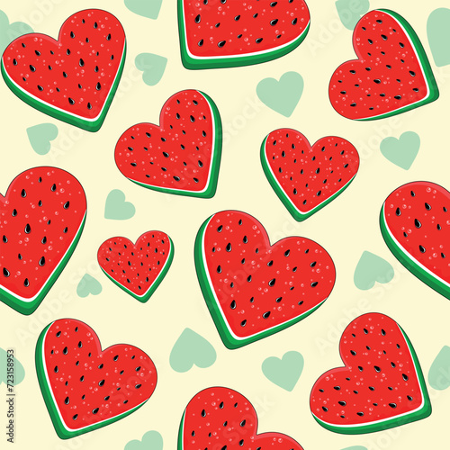 Watermelon Hearts Love Fresh Summer Fruit Valentine's Day Free Palestine Symbol Vector Seamless Pattern Illustration (ID: 723158953)