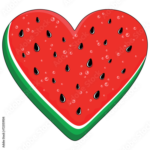 Watermelon Heart Love Fresh Summer Fruit Valentine's Day Free Palestine Symbol Vector Logo Illustration isolated on white (ID: 723159104)