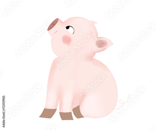 Cute little piggy, beautiful  vector illustration. Funny and colorful  illustration for posters, stickers, getting card, banner, invitation.