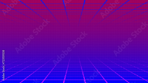 Pixel art background.8 bit game.retro game. for game assets in vector illustrations.Retro Futurism Sci-Fi Background. glowing neon grid.and stars from vintage arcade comp	