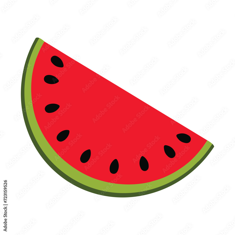 Red watermelon fruit. Half, quarter and slice of watermelon. Vector illustration. 
