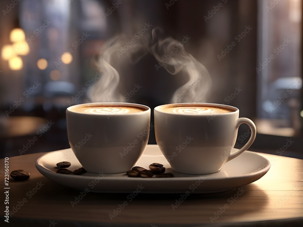 Obraz premium Couple coffee cup, 2 cup of hot coffee for couple