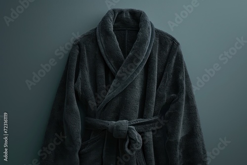 Bare plush dressing gown without belt isolated model of bathroom fashion photo