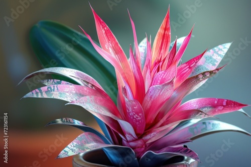 The silver vase or Aechmea fasciata is a type of flowering plant in the Bromeliaceae family photo