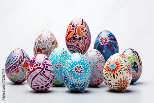 Lively and colorfully decorated Easter eggs symbolize the holiday and the renewal of spring. These eggs are intricately painted with various patterns.