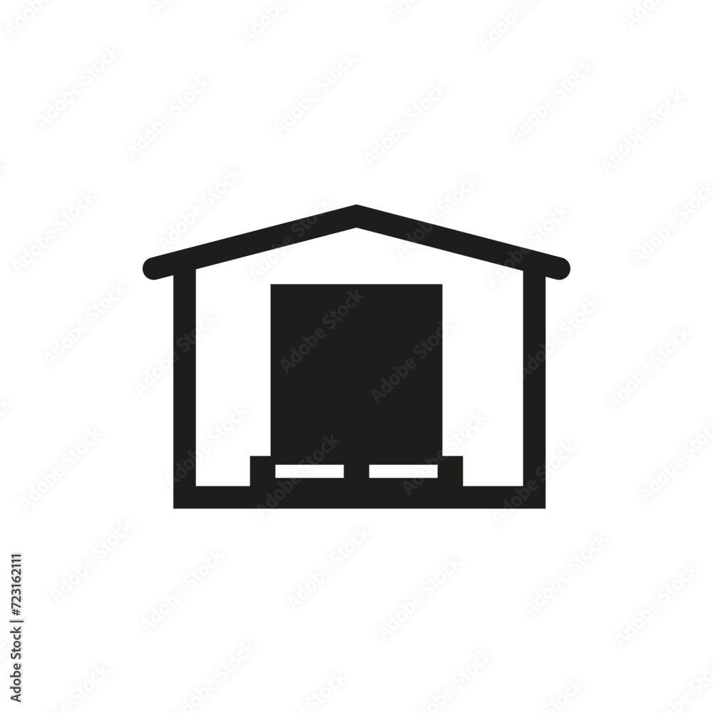 Warehouse and storage icon with cargo on a pallet inside. Vector illustration and symbol. Warehouse and storage icon with cargo on a pallet inside. Vector illustration and symbol.