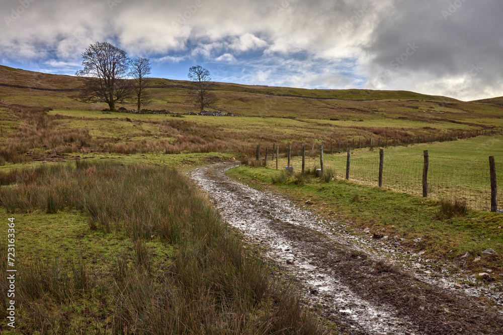 Start of the footpath to Fleensop Moor from the single track road from West Burton to Walden