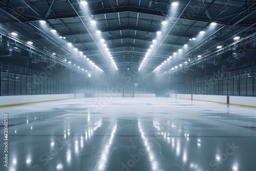 Empty ice rink sport arena with light