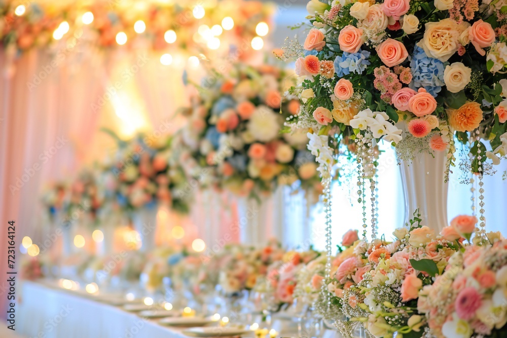 Wedding decor with flowers of the Banquet hall