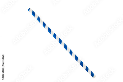 Blue striped paper straw isolated on white background