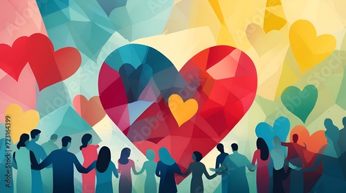 Community Unity: Illustration of People Together Around a Heart photo