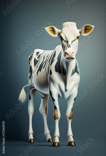 Skinny cow on dark blue background. AI Generated