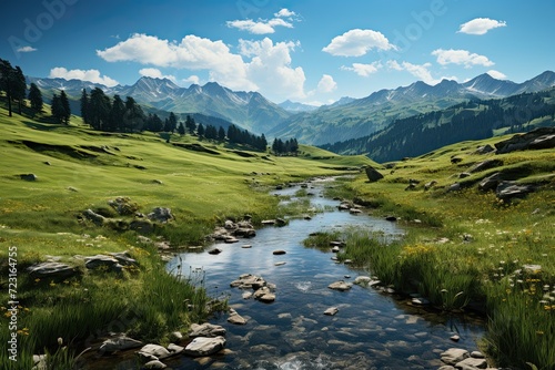 Secluded organic meadow where cows graze amidst pristine nature, free from the use of chemicals and pesticides, Generative AI