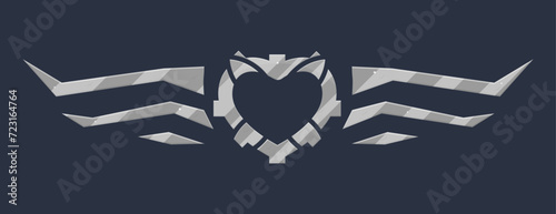 Heart Kitty Girl Weapon Shape Sci Fi Hud Futuristic Metal Military Frame Wings For Logo Vector Isolated
