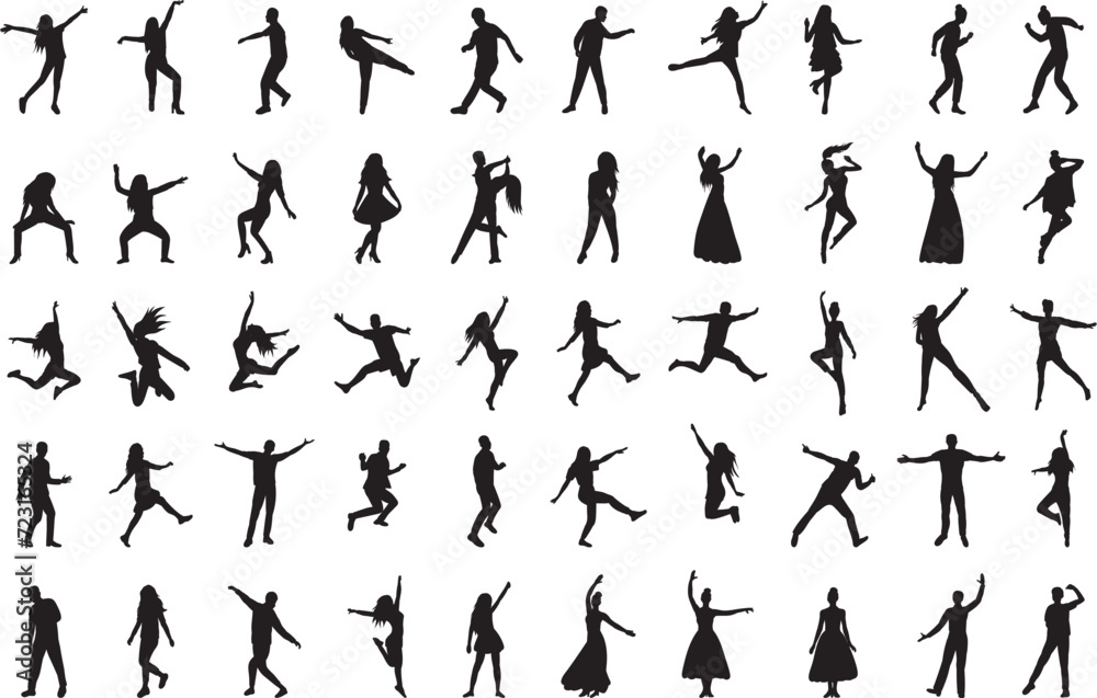 dancing people silhouette on white background, vector