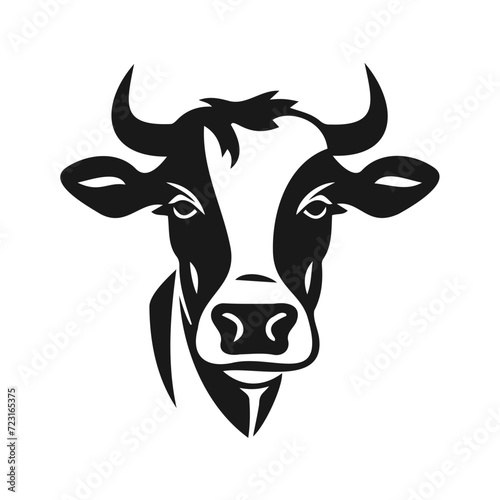Cow icon vector emblem symbol. Head icon design isolated on a transparent background. Modern black and white illustration. Simple minimalistic silhouette design for logo, tattoo, and t-shirt print