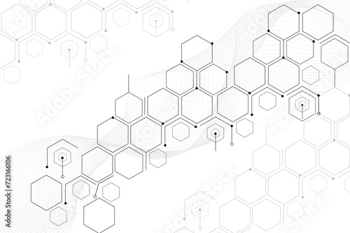 Chemical pattern with hexagons and wave lines,Molecular background