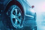 Blue car wash banner with copy space