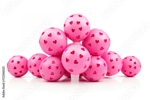 Obraz na płótnie Valentine's Day concept with pink pickleball and red hearts on a pale background w salonie