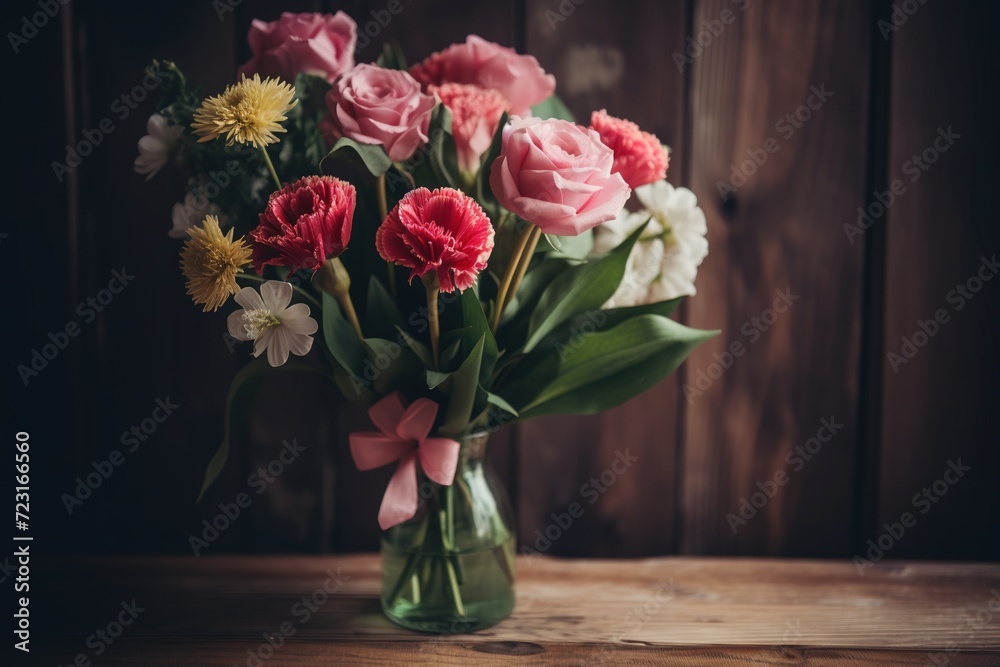 bouquet of flowers on wooden background bouquet of flowers on wooden background