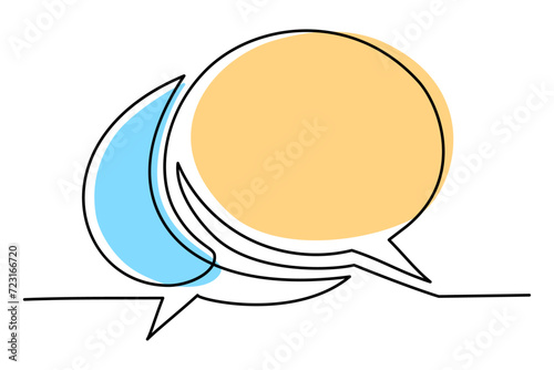 Speech bubble outline, dialog speak, continuous one line drawing. Graphics minimalist linear two frame box for text. Color balloon for talk. Single line vector illustration