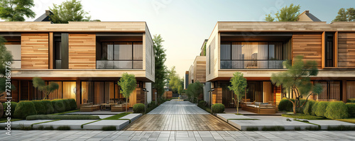 Beautiful panoramic background of the modern apartment houses. Concept of neighborhood and real estate. photo