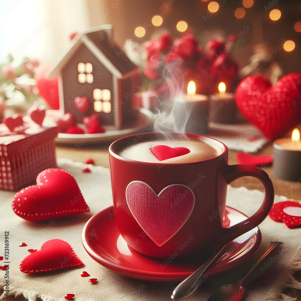 Sip of Love: Red Coffee Mug on a Valentine's Mode Table Sip of Love: Red Coffee Mug on a Valentine's Mode Table