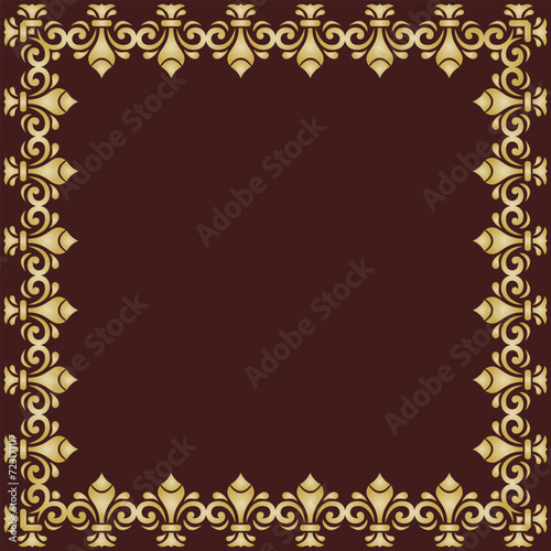 Classic vector vintage square frame with arabesques and orient elements. Abstract brown golden ornament with place for text. Vintage pattern