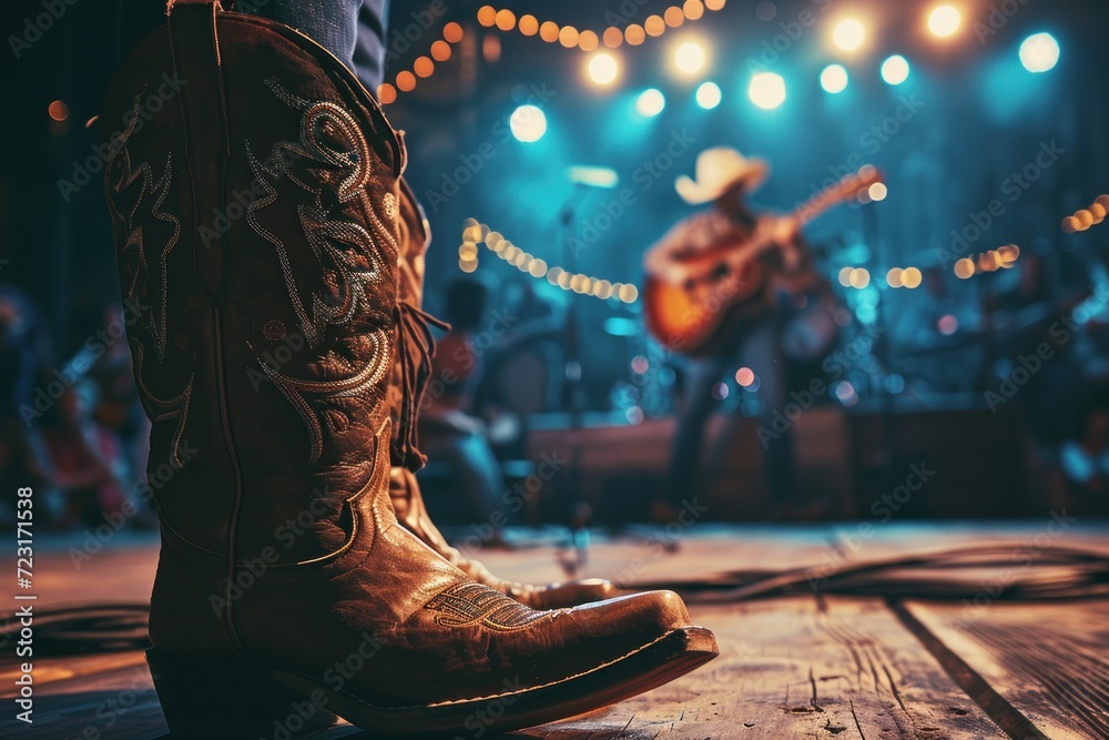 Country music festival live event featuring cowboys in a barn setting - obrazy, fototapety, plakaty 