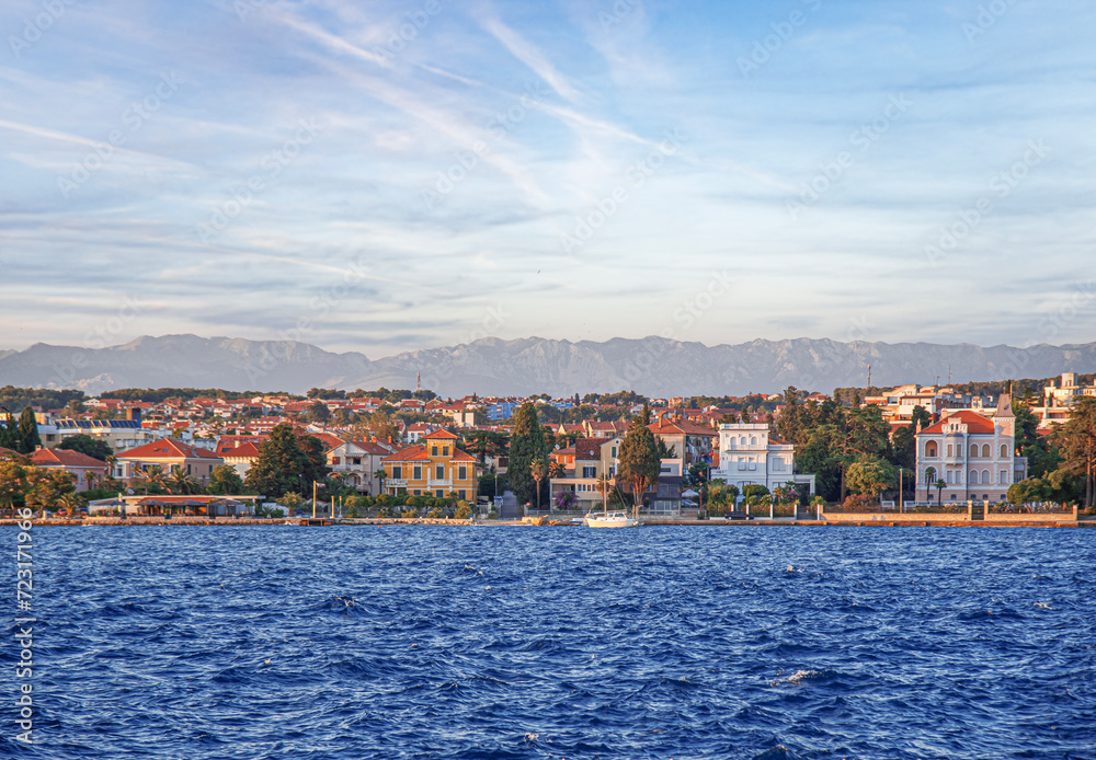 View from the sea to the city of Zadar in the region of Dalmatia in Croatia.