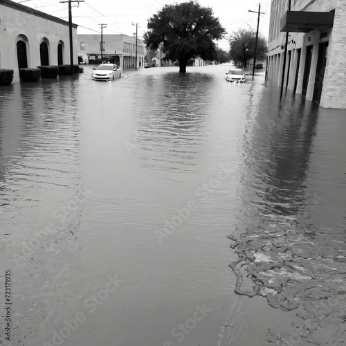 Urban Flood - San Antonio submerged in rising floodwaters Gen AI photo