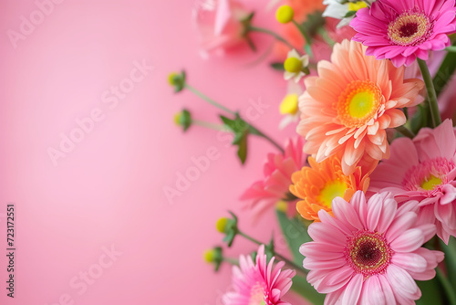 womens day background, flower bouquet in the background, much copy space to write text