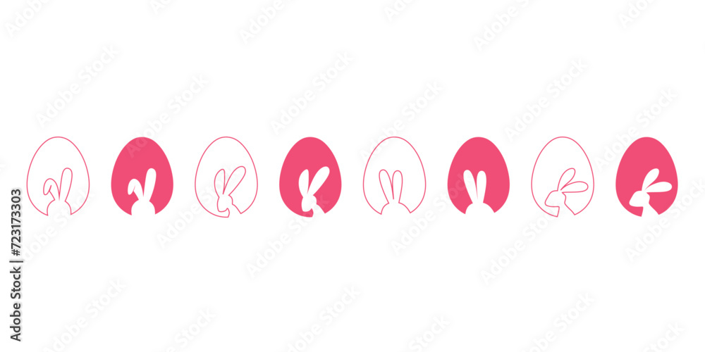 easter egg hunt. easter rabbit set. bunny outline vector illustration. bunny cut out on easter egg isolated