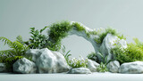 a rock garden with a natural stone arch in