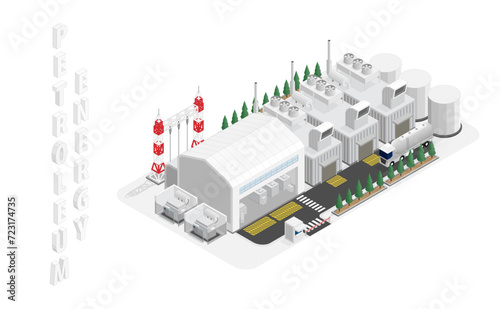 oil energy, diesel oil power plant with isometric graphic