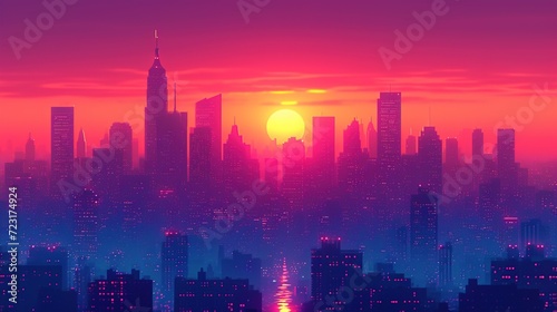 Illustration of a Сityscape at dusk, featuring illuminated office buildings and a skyline that exudes professionalism and business sophistication. 