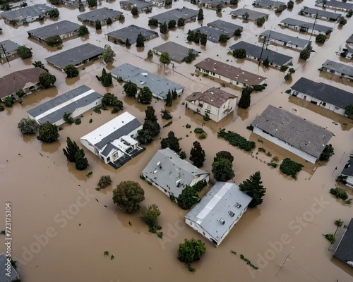 San Jose Flood Disaster - Collapsed buildings, damaged infrastructure, and floating debris in the submerged city Gen AI photo