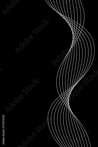Abstract background with waves for banner. Standart poster size. Vector background with lines. Element for design isolated on black. White color. Brochure, booklet