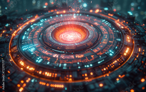 Futuristic Sci-fi AI Interface with Glowing Circle