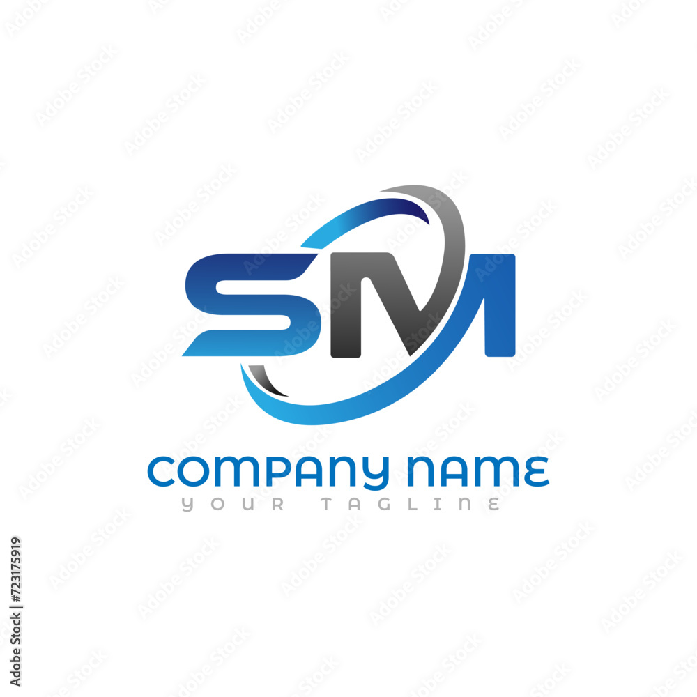 Obraz premium Initial letter logo SM uppercase blue template Design