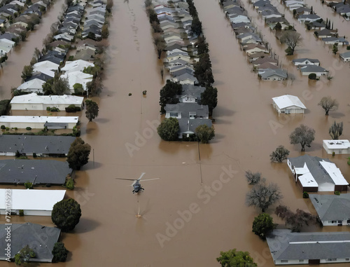 San Jose Flood Disaster - Urban Street View Submerged in Massive Flood Gen AI photo