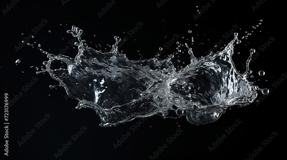 Clear, transparent water splash on black background