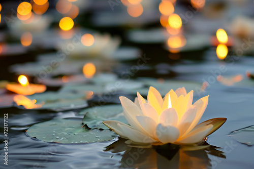 Imagine a Lotus candle floating on water 