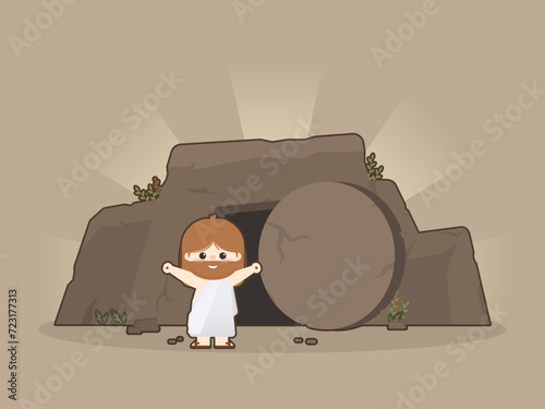 Vector jesus in front of the tomb resurrected