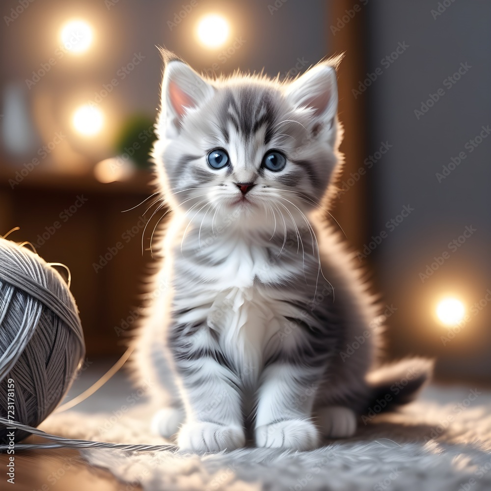 Illustration with a small, fluffy kitten Illustration with a small, fluffy kitten