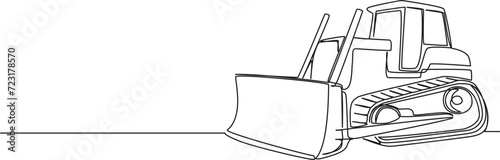 continuous single line drawing of bulldozer, construction machinery line art vector illustration