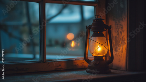 Traditional oil lamp on a windowsill