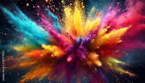Abstract colorful dust exploding background.